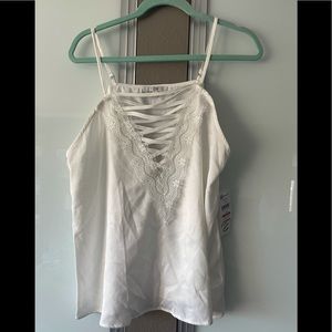 Cute White Satin Lace Tank Size Large NWT